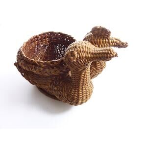 Vintage Double Headed Chicken Basket Wicker Planter Hen Rooster, Couple